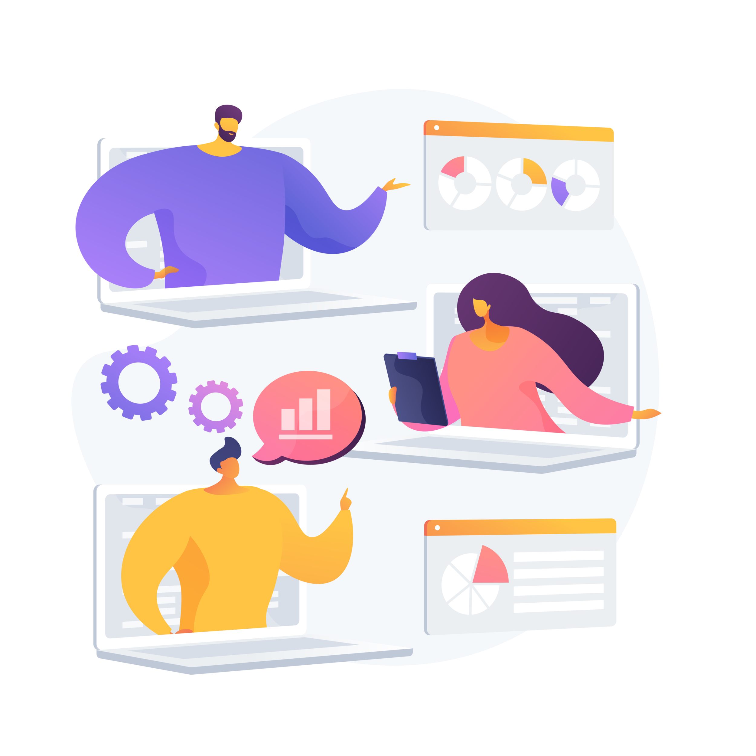 International business partners video conference vector concept metaphor.